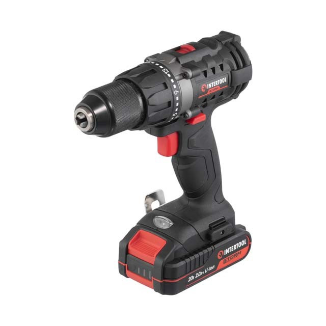 Дриль-шуруповерт акумуляторна INTERTOOL WT-0351 20, 50 Нм, 0-450/0-1700 об/хв, 2-13 мм, літій-іон, 2.0 Ач