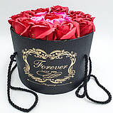 Подарунковий набір троянди з мила в капелюшній коробці букет квіткова композиція Forever червоний, фото 4