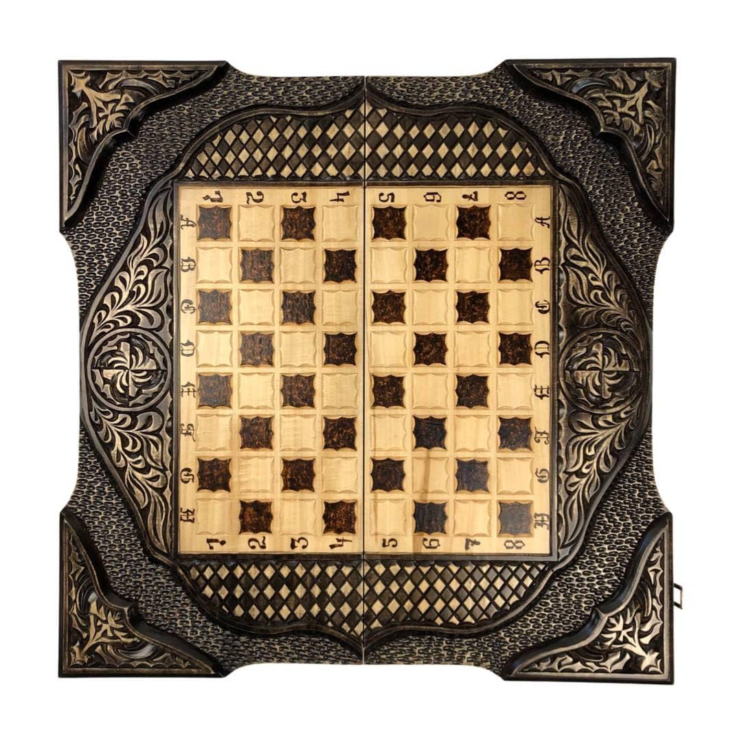 Шахи ручної роботи з внутрішнім різьбленням під склом (60*30*10 см), арт. 193300