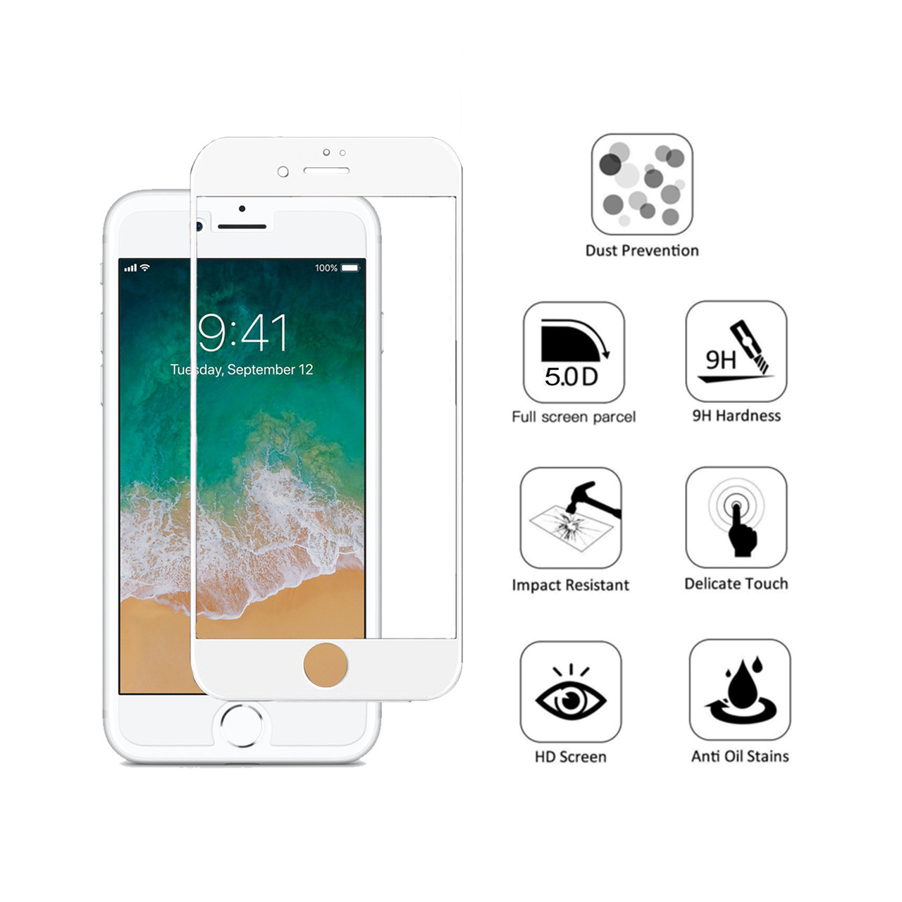 Захисне скло 5D для Apple iPhone 7/8/SE 2 White