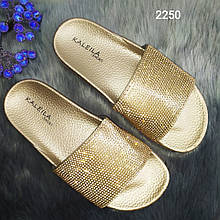 Жіночі шльопанці бронзові зі стразами KALEILA 37