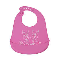 Детский нагрудник-слюнявчик CUMENSS "Мультяшки" Pink силиконовый с карманом для малышей "Lv"
