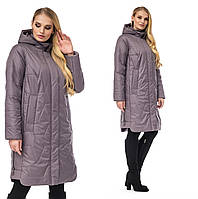 Женский весенний плащ - полу пальто. Женская демисезонная удлиненная курточка большого размера р-50-66 лиловая