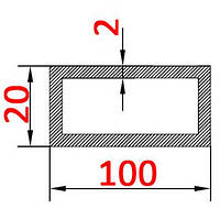 Алюминиевая труба прямоугольная 100х20х2 без покрытия