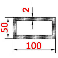 Алюминиевая труба прямоугольная 100х50х2 без покрытия