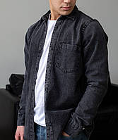 Чоловіча джинсова сорочка куртка чорна, турецькі чоловічі сорочки з нагрудною кишенею весна літо осінь