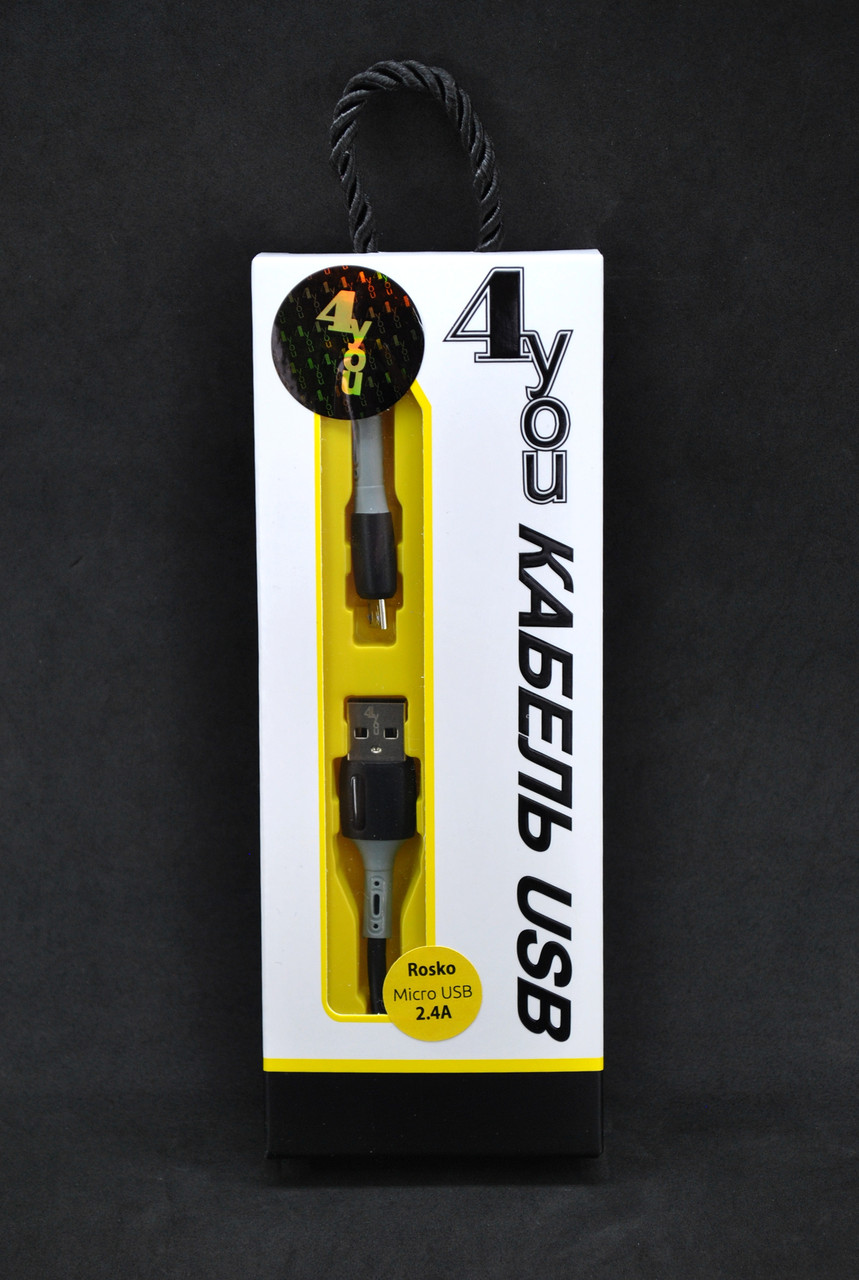 Кабель USB Micro USB 4you Rosko black (2.4A)