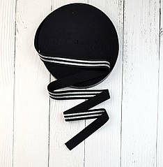 Гумка трикотажна Смужка 25 мм. (чорна + срібло)