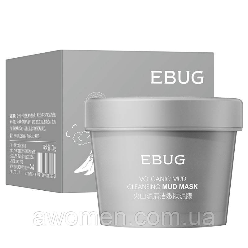 Уценка! Маска для обличчя Ebug Mud Volcanic Cleansing вулканічним пеплом 100 g (не герметично), фото 1