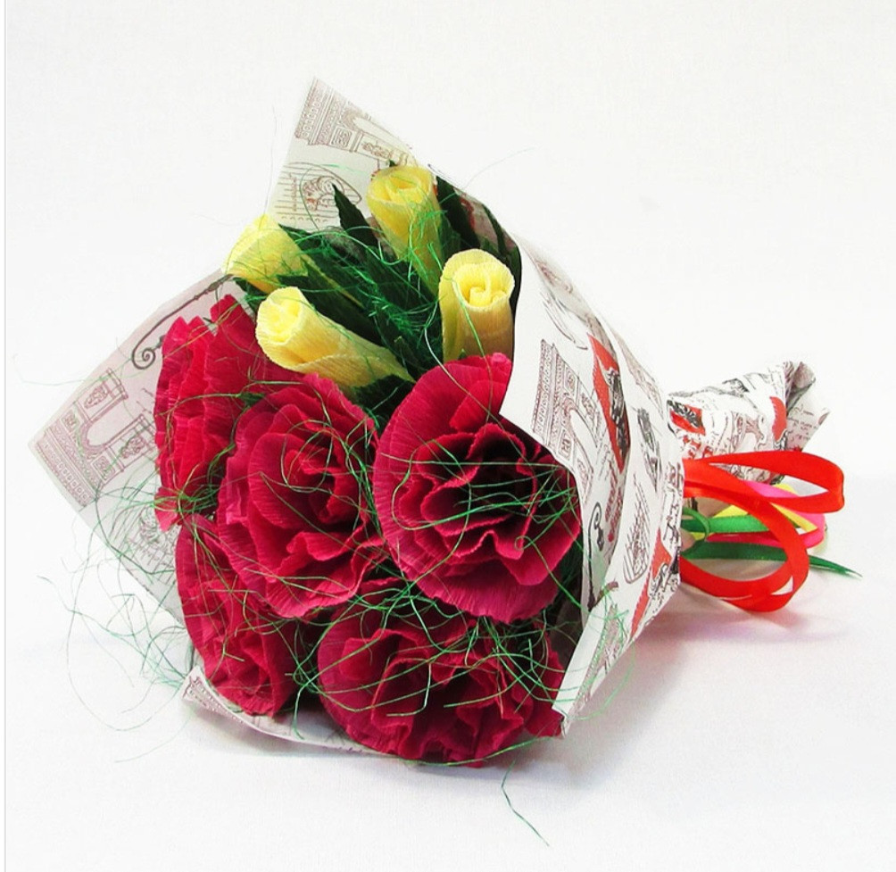 Букет із цукерок Троянди 9 бордовий крафт