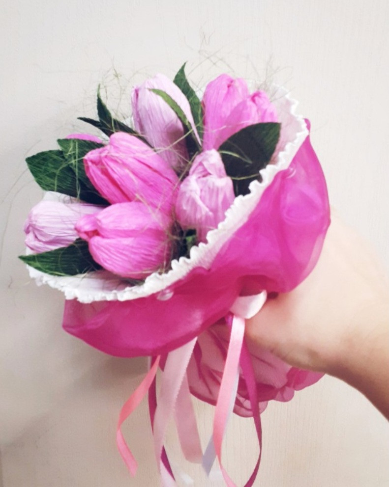 Букет із цукерок тюльпани 9 ніжно-рожевий
