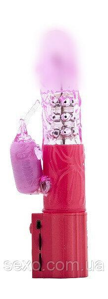 Вібратор з обертанням і пульсацією Vibrator with pearls Pink, 25х3,6 см.