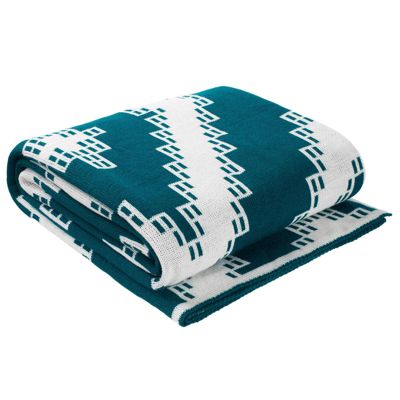 Плед в'язаний Ohaina 210x150 White + Emerald Green