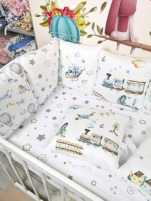 Набір бортиків в дитячу ліжечко 12 подушок і простирадло на гумці / захист на 4 сторони в дитяче ліжечко, фото 2