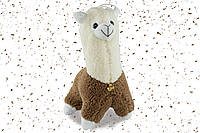 Мягкая игрушка детская Альпака "Лама с колокольчиком" 30*15*15 бежевая с белым