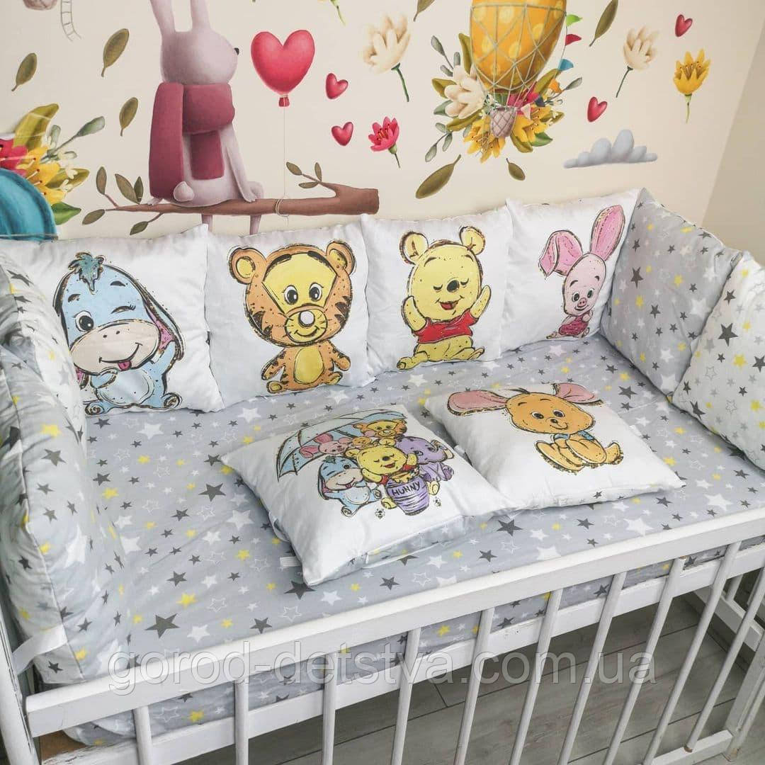 Захист бортики бампер в дитяче ліжечко 120*60 см - 12 подушок і простирадло на гумці, фото 1