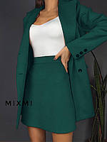Женский трендовый костюм двойка с пиджаком Изумрудный S-M M-L (42-44 44-46) костюм с юбкой мини и пиджак