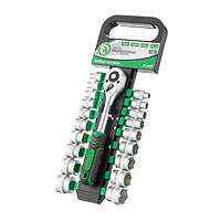 Набір головок 20 од. 3/8" 6-24 мм з ручкою з храповим механізмом 72 зуба, Хром-Ванадиум INTERTOOL ET-6020