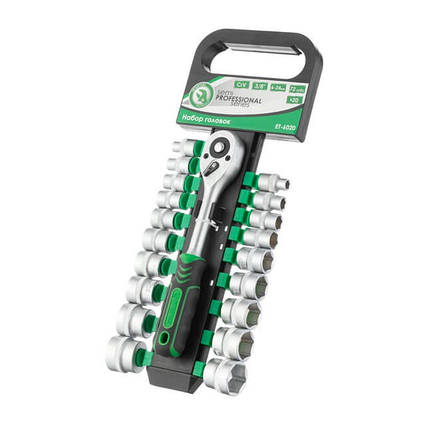 Набір торцевих головок 6-24 мм, 3/8", ручка з храповим механізмом, 20 од. INTERTOOL ET-6020