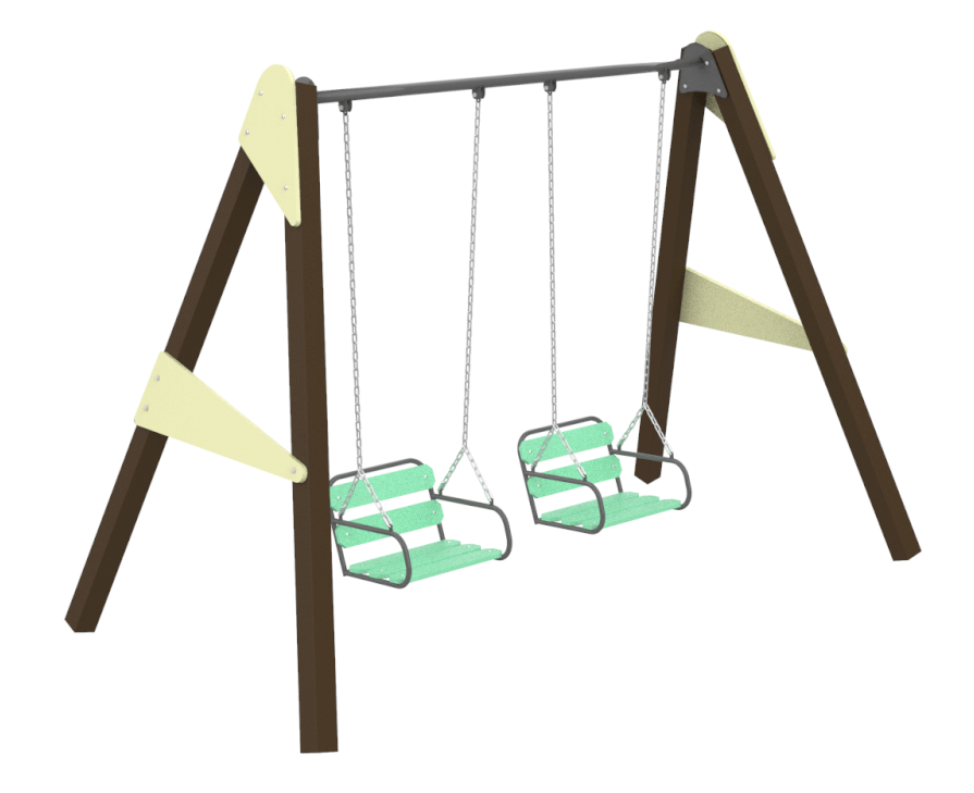 Гойдалка вулична Geom Double wood сидіння W1 стійки дерев'яні (Kidigo ТМ)