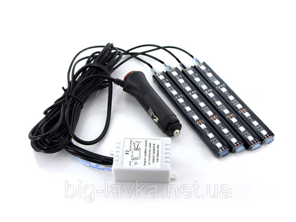 Світлодіодна стрічка RGB для салону автомобіля 12В Led підсвічування для салону автомобіля 16 colors 3000Lm Чорний