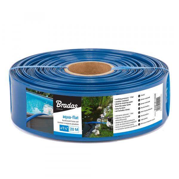 Шланг плоский AQUA-FLAT, PE/EVA, у комплекті з хомутом
W.P.1, 1 1/2", 20м, WAQF1B112020, фото 1