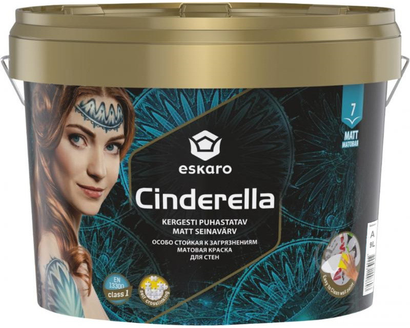 Краска особоустойчивая к загрязнениям ESKARO CINDERELLA интерьерная белая-база А 9л - фото 2 - id-p852692577