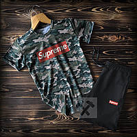 Літній спортивний костюм Супрім Хакі (шорти й футболка Supreme чорно-зеленого кольору) M