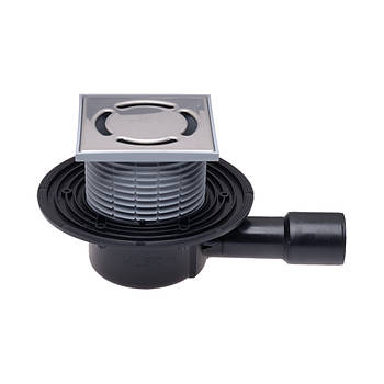 Трап із решіткою 123х123 із нерж. сталі, вертик. випуск DN40/50