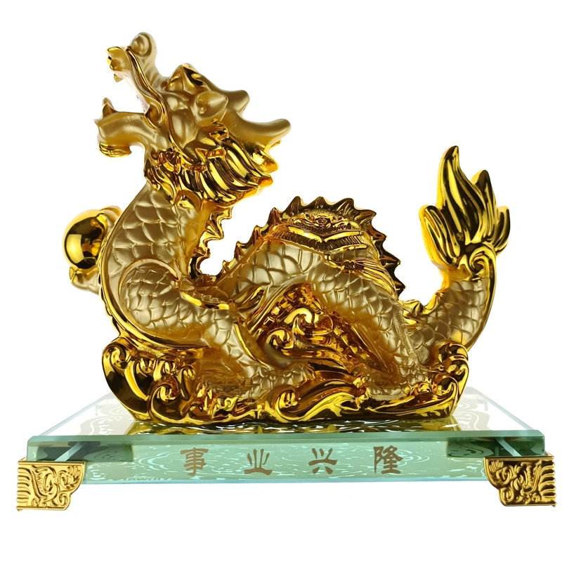 Дракон з перлиною на скляній підставці 17х9х17 см золотий (C4099)