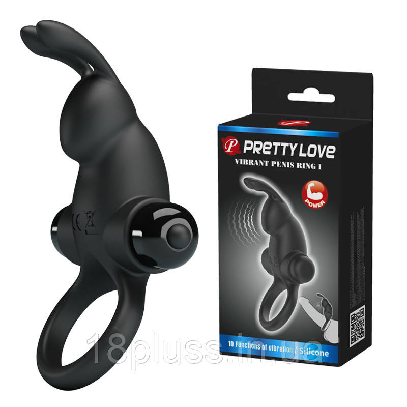 Ерекційне кільце з 10 режимами вібрації Pretty Love Vibrant Penis Ring I Black — вібрації для двох, фото 1
