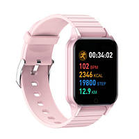 Умные смарт часы Smart Watch T96 Розовые влагозащита IP67 с тонометром и пульсометром