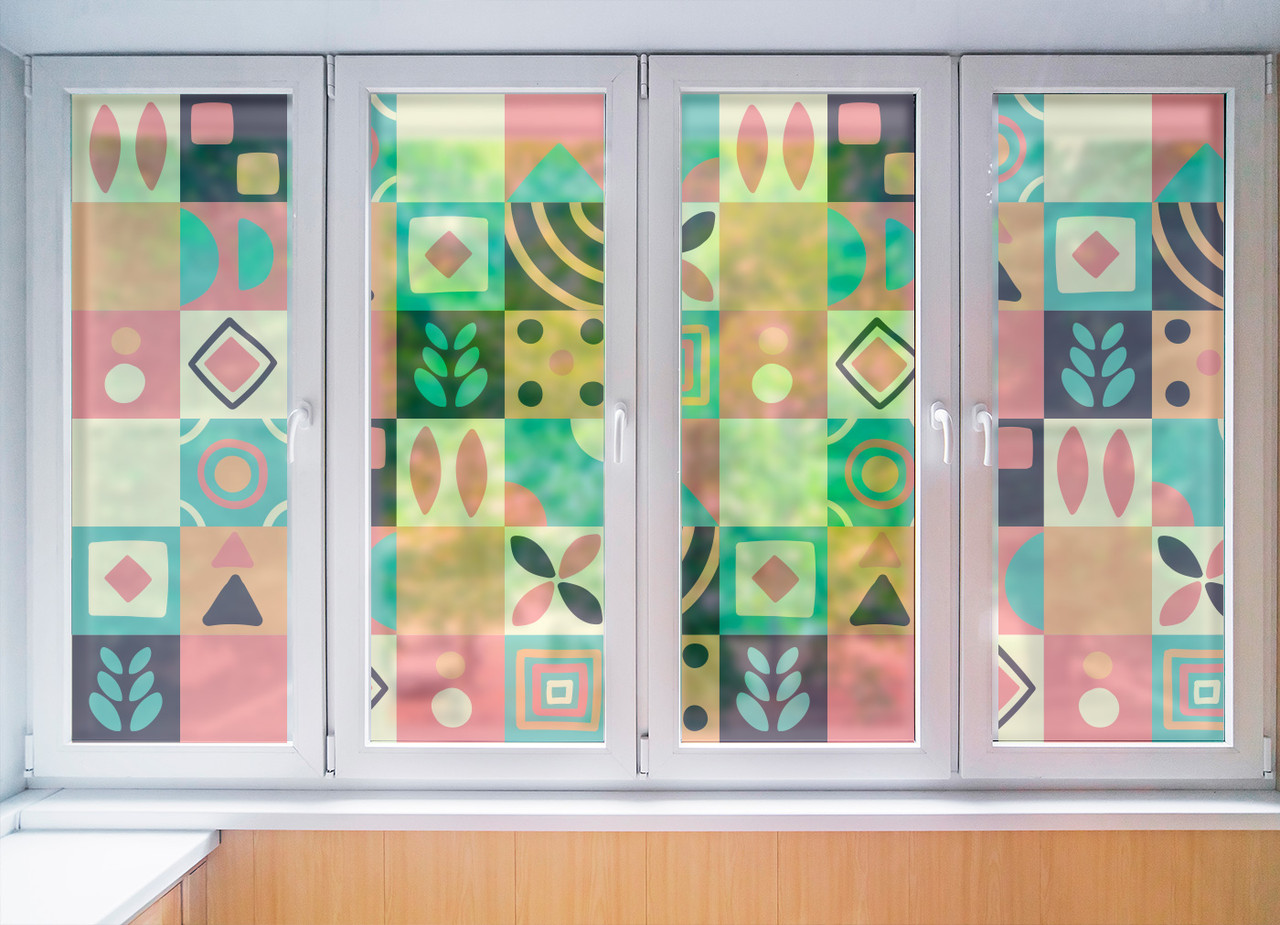 Самойклейка матова плівка на вікна і дзеркала Яскравий орнамент самоклейка на скло двері душову кабіну шафи купе 1 метр погонний