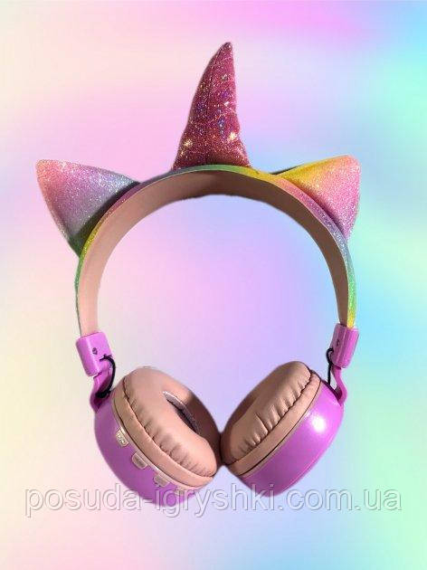Наушники Единорог с ушками и подсветкой беспроводные Bluetooth KD80 детские для девочек - фото 1 - id-p1583453588