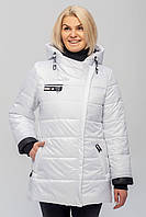 Курточка женская, удлиненная, демисезонная, женская весенняя куртка с поясом в большом размере р-46-62 белая