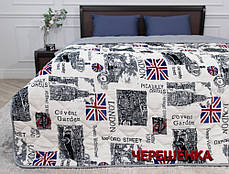 Світле стьобане двоспальне флісове покривало 180х215 см з принтом місто Лондон, фото 2