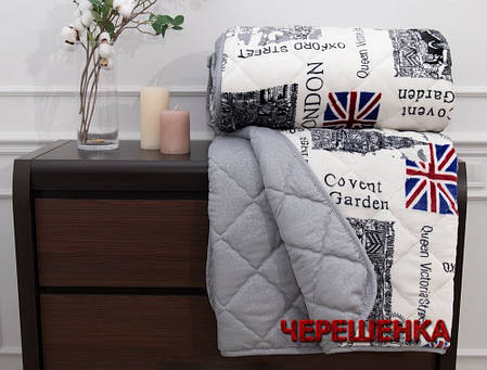 Світле стьобане двоспальне флісове покривало 180х215 см з принтом місто Лондон, фото 1
