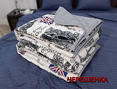 Світле стьобане двоспальне флісове покривало 180х215 см з принтом місто Лондон, фото 3