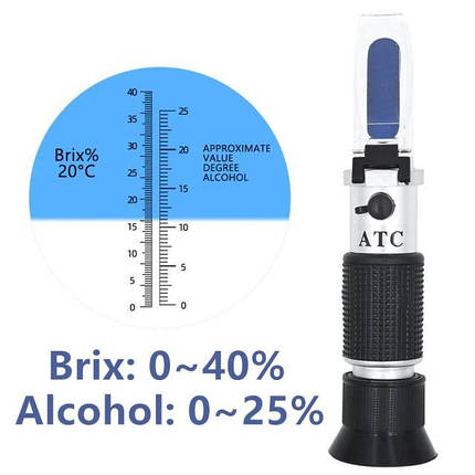 Рефрактометр АТС, Alcohol 0-25%, Brix 0-40%, для визначення цукру і спирту. Рефрактометр для вина і соку, фото 1