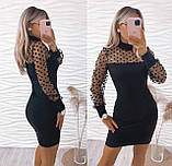 Трикотажна сукня з сіткою на рукавах, фото 2