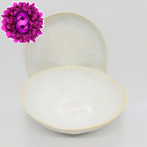 Набір білого столового посуду для подарунка з 6 предметів (3 тарілки 27.5х3 см та 3 салатники 19.5х6.5 см)