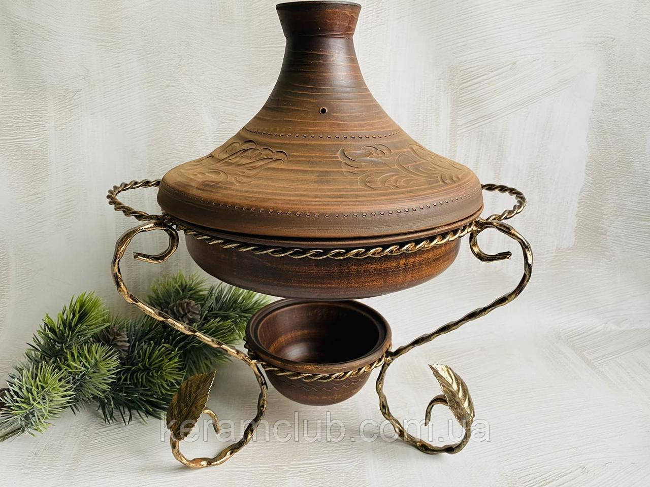 Садж для подавання м'ясних страв із таджином 2 л із червоної глини