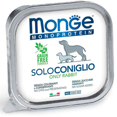 Вологий корм для собак Monge (Монж) Monoprotein Dog Solo Coniglio 100% паштет з кроликом 150 г
