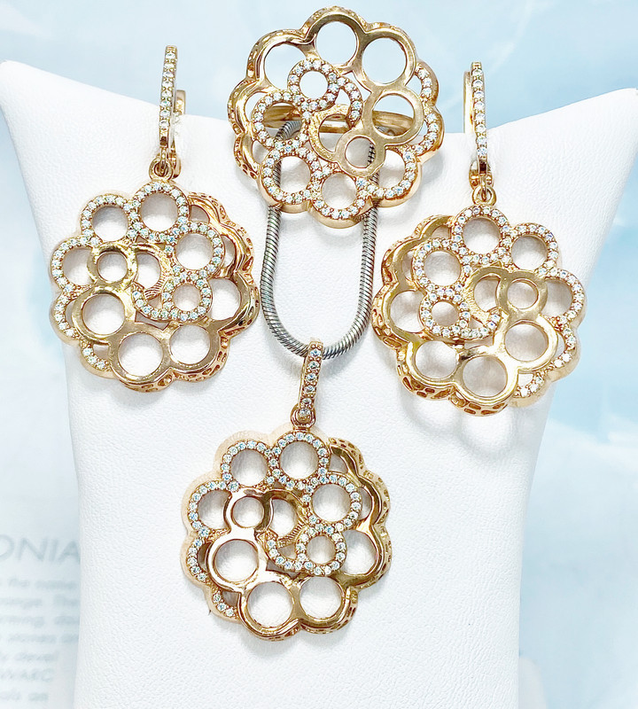 Набір сережки, каблучка і кулон з позолотою Розарія, фото 1