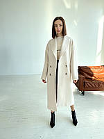 Шикарное демисезонное женское длинное пальто молочного цвета 42