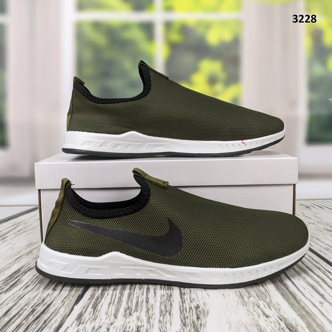 Мокасини чоловічий текстильні хаки на білій підошві Україна, фото 1