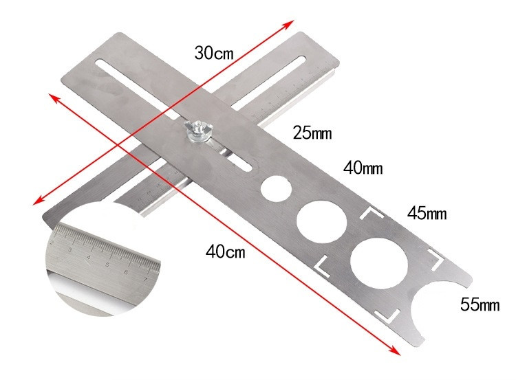 Шаблон лінійка для отворів на 25, 40, 45 та 55 мм.