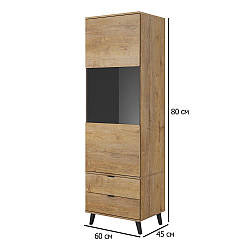 Шафа вітрина для домашнього кабінету Halmar Nest W-2 60х45х80 см дуб лефкас на чорних прямих ніжках