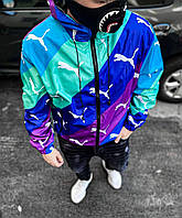 Мужская стильная ветровка PUMA (разноцветная). Легкая куртка с капюшоном на весну