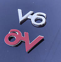 Емблема V6. 3М. Автомобільна наклейка, логотип, знак, шильдик